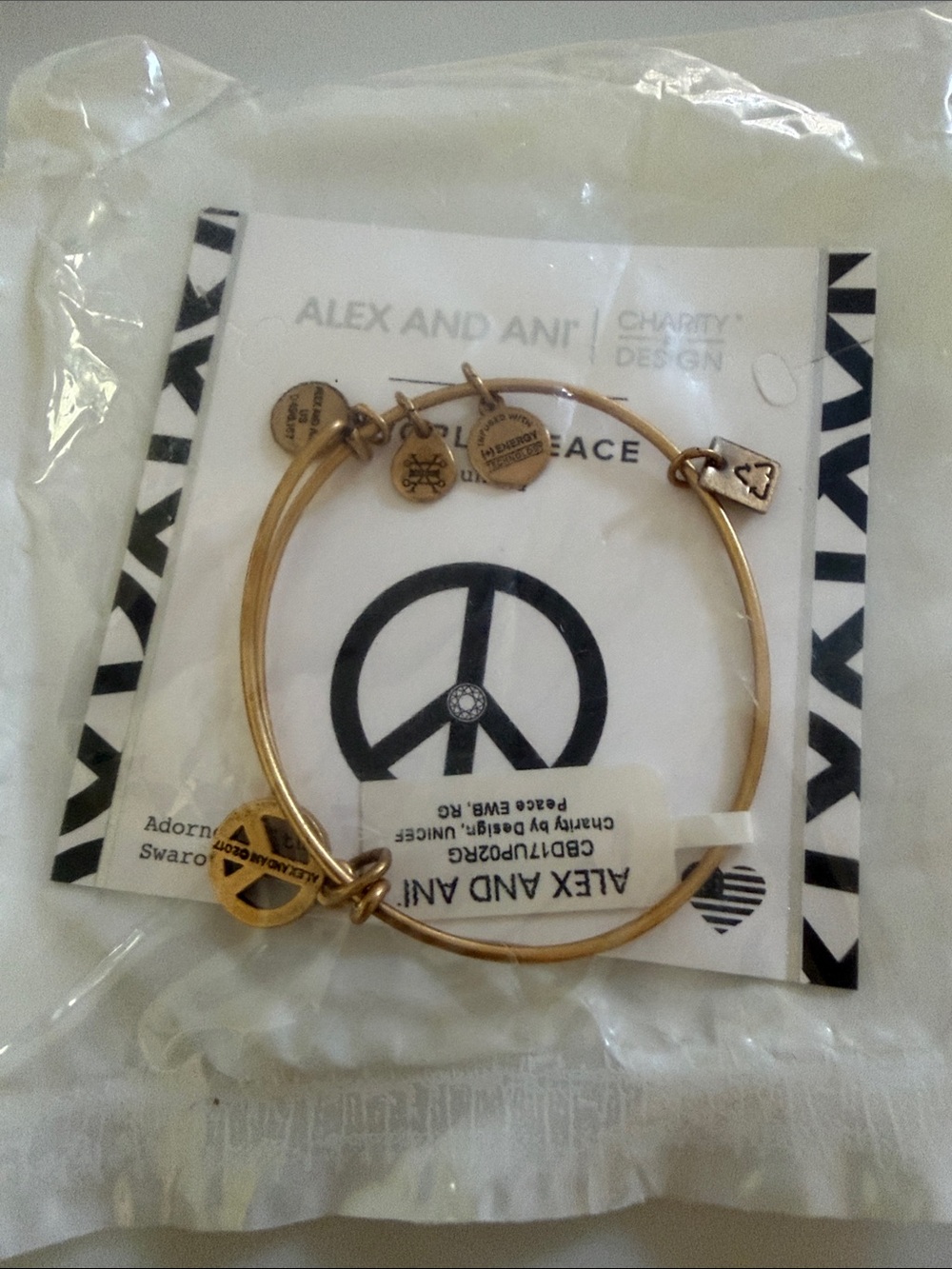 Alex and Ani Gold Peace Charm Bangle Bracelet